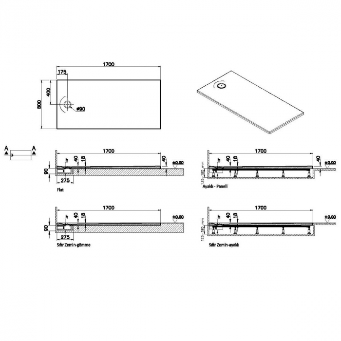 Cadita de dus slim 170x80 rectangulara st alb | 65250001000 [2]