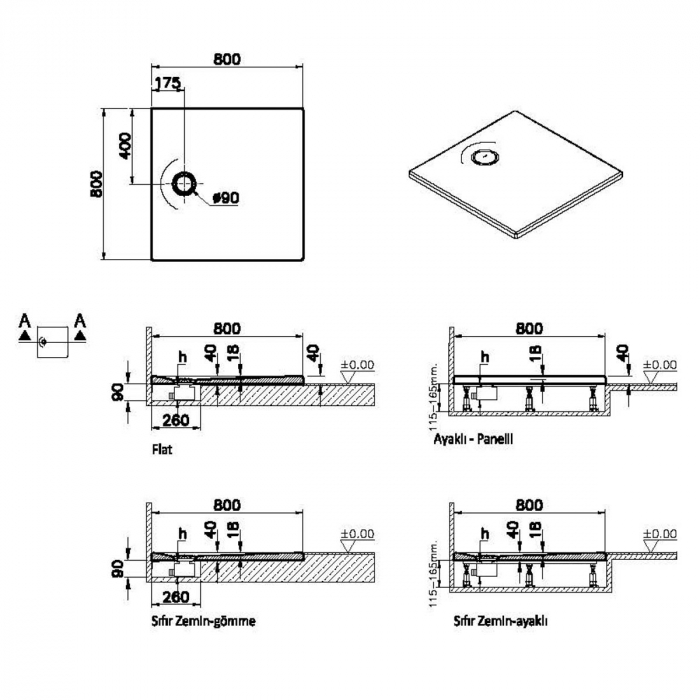 Cadita de dus slim 80x80 patrata st alb | 65130001000 [2]