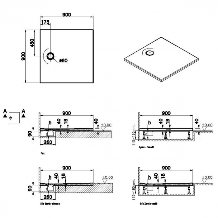 Cadita de dus slim 90x90 patrata st alb | 65140001000 [2]