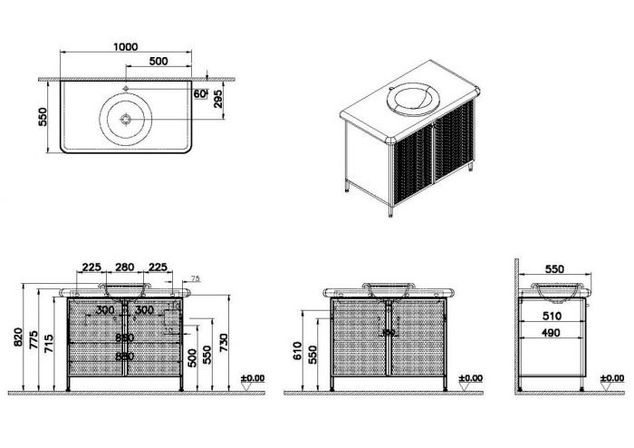 Unitate de baza lavoar baie cu metal mesh usi, compatibil cu blat ceramica baie 7310, pe pardoseala 100cm | 66742 [2]
