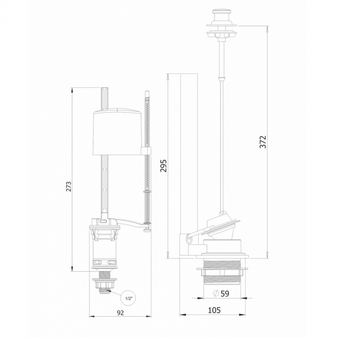 Mecanism / valva golire rezervor WC, alimentare pe jos cu racord plastic 1/2, actionare prin tragere, set complet | 3003 -1/2 [2]