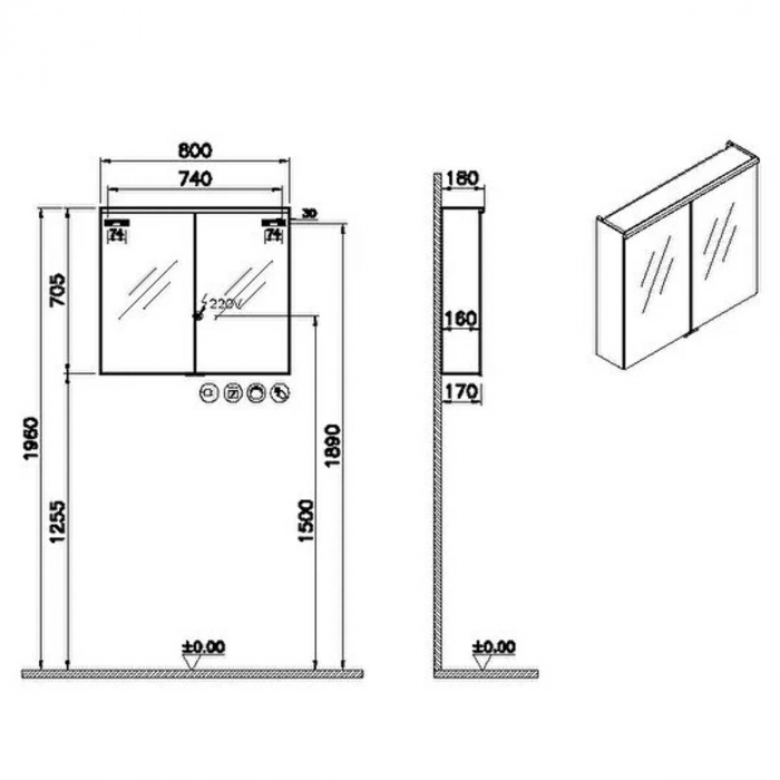 Edge mirror cabinet 80cm, light oak | 67146 [2]