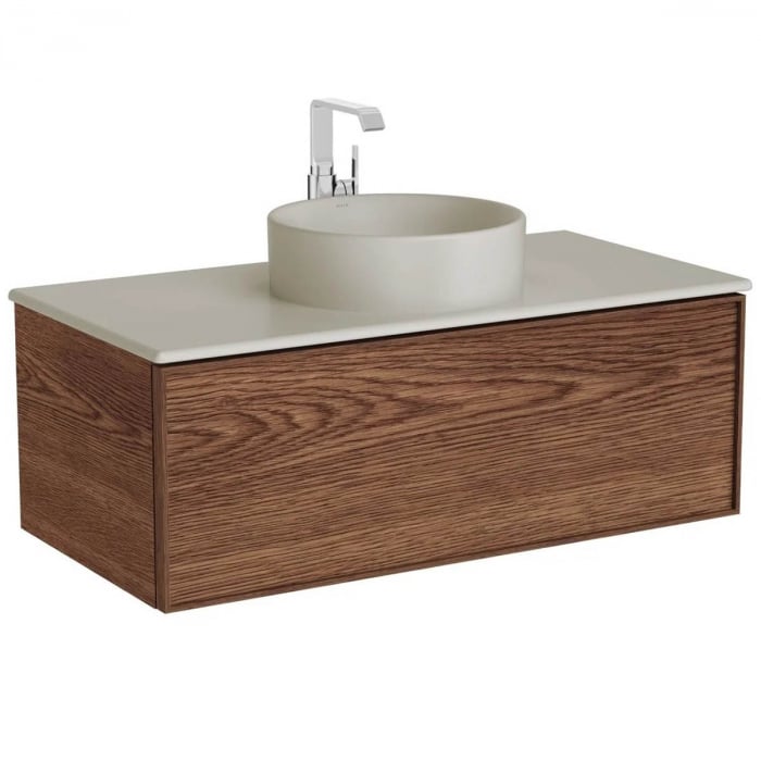 Edge Unitate de baza lavoar baie 100cm, cu 1 drawer, cu lavoar tip bol blat ceramica baie, walnut, cu taupe mat counter   67348