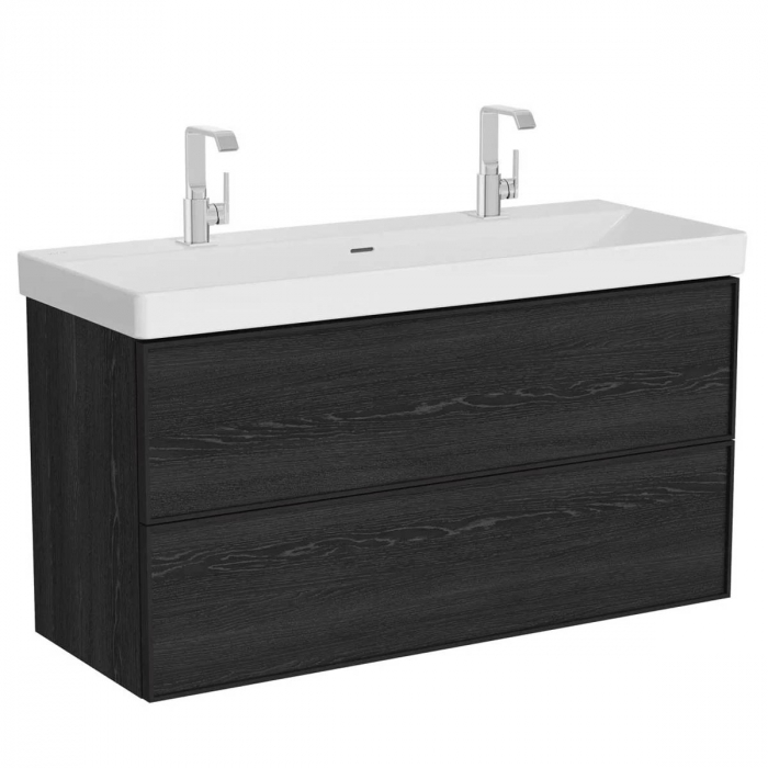 Edge Unitate de baza lavoar baie 120 cm, cu 2 drawers, cu standard lavoar   chiuveta baie negru oak   67191