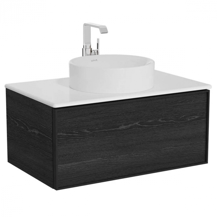 Edge Unitate de baza lavoar baie 80cm, cu 1 drawer, cu lavoar tip bol blat ceramica baie, negru oak 67196