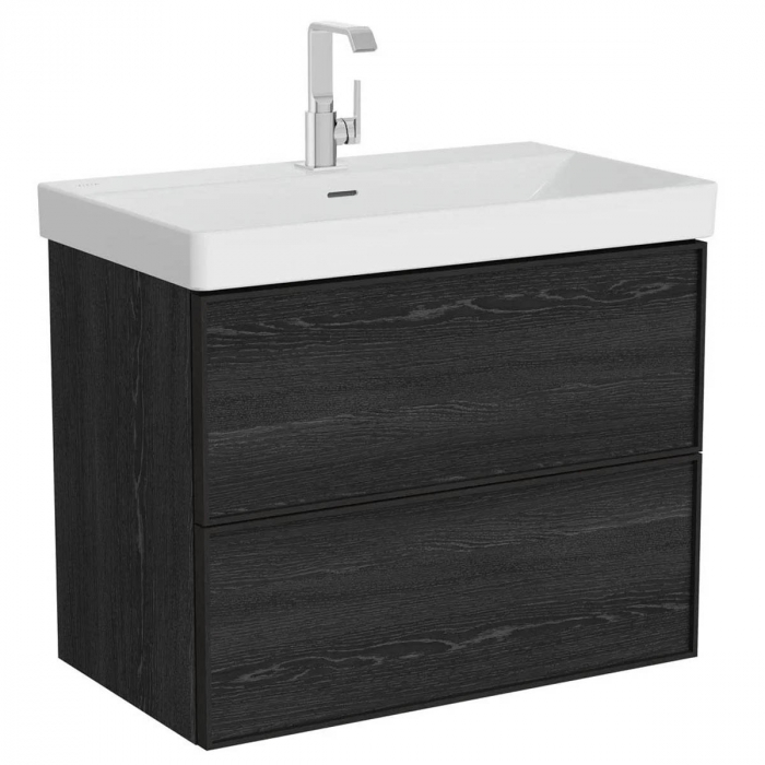 Edge Unitate de baza lavoar baie 80cm, cu 2 drawers, cu standard lavoar chiuveta baie negru oak 67189