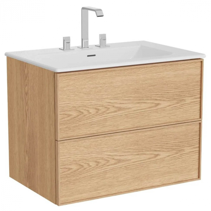 Edge Unitate de baza lavoar baie 80cm, cu 2 drawers, cu Lavoar   chiuveta baie tip vanity cu 3 orificii pentru baterie, light oak   67452