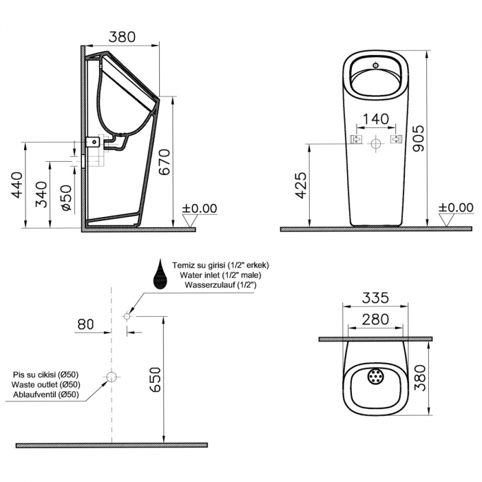 Monobloc pisoar cu mecanism de spalare integrat, alimentare spate, cu baterii, alb mat | 7809B001-5330 [2]