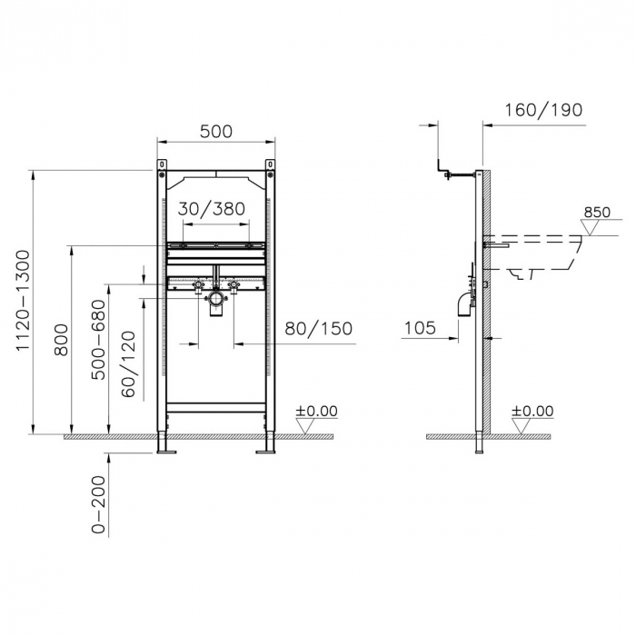 Cadru incastrat fixare / montaj lavoar suspendat h 112cm | 880-2800 [2]