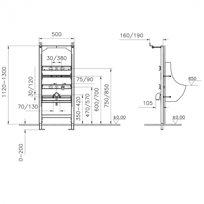 Cadru incastrat fixare / montaj pisoar suspendat h 112cm | 880-3800 [2]