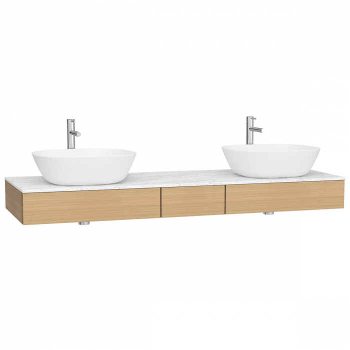 counter cu drawer, 150cm, flat oak, double hole, cu double syphon hole | 65697 [1]