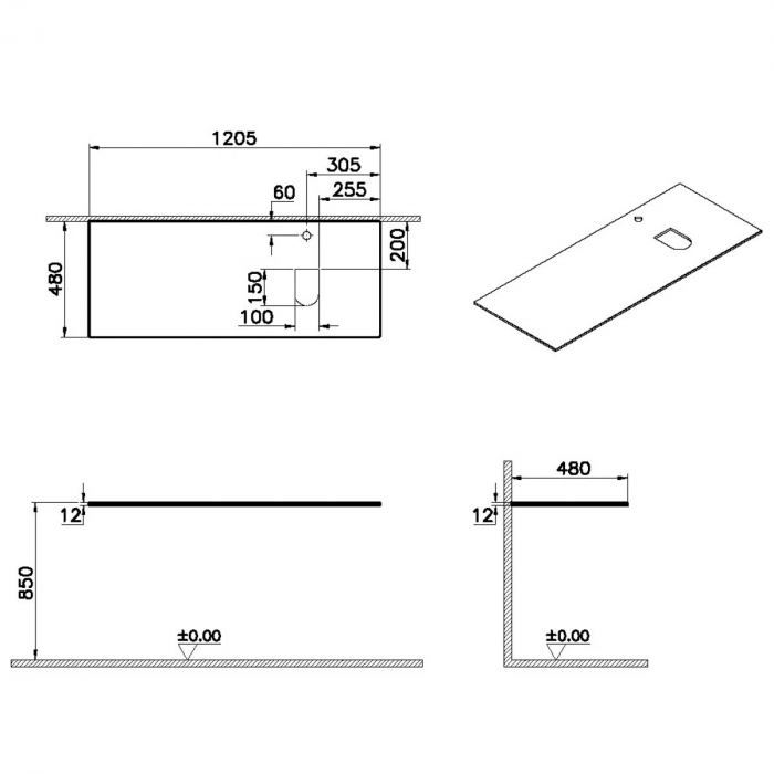 counter, cu orificiu robinet, cu dreapta syphon hole 120 cm, neolith | 65733 [2]