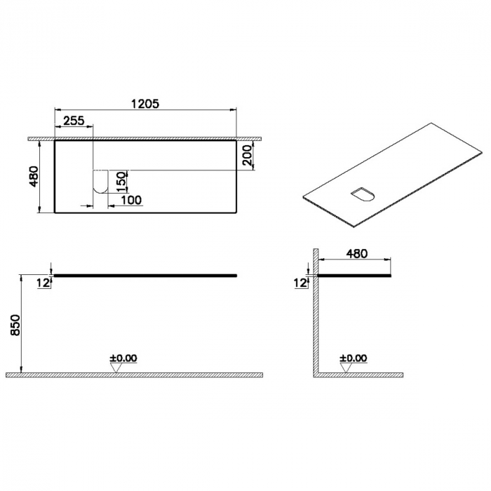 counter, fara orificiu robinet, cu stanga syphon hole 120 cm, neolith | 65724 [2]