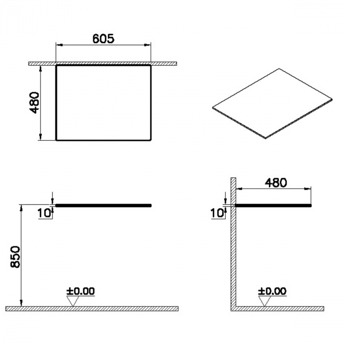 glass counter, fara hole 60cm alb | 65757 [2]