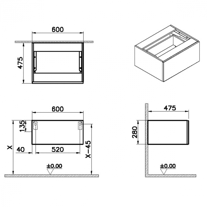 scurt side unit cu drawer 60cm flat oak | 65700 [2]