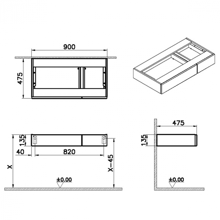 side unit cu drawer, 90cm, flat oak, stanga | 65703 [2]