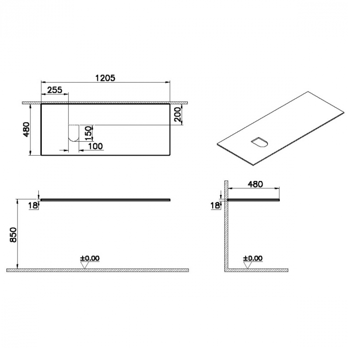 wood counter, cu stanga syphon hole 120 cm, patterned negru oak | 65863 [2]