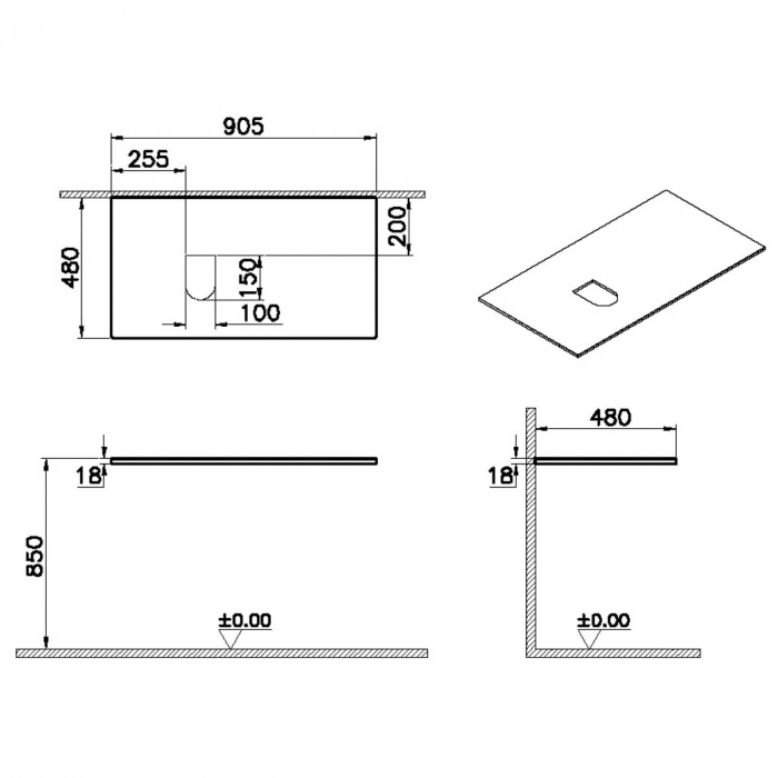 wood counter, cu stanga syphon hole, 90cm, flat oak | 65859 [2]