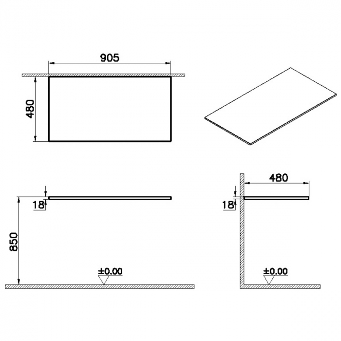 wood counter, fara hole, 90cm, flat oak | 65947 [2]