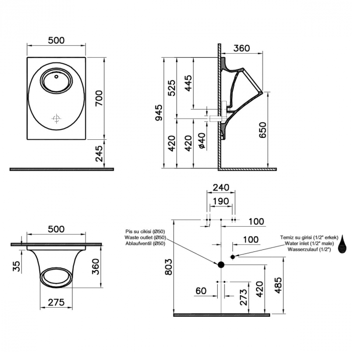 Pisoar cu unitate de spalare electronica integrata, cu baterii, alb | 4517B003-5300 [2]