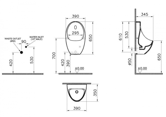 Pisoar touchfree cu sistem de spalare electronic cu senzor infrarosu, cu baterii | 5999B003-5555 [2]