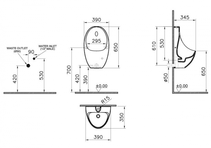 Pisoar touchfree cu sistem de spalare electronic cu senzor infrarosu, cu baterii, cu VitrA fresh | 5999B003-5557 [2]
