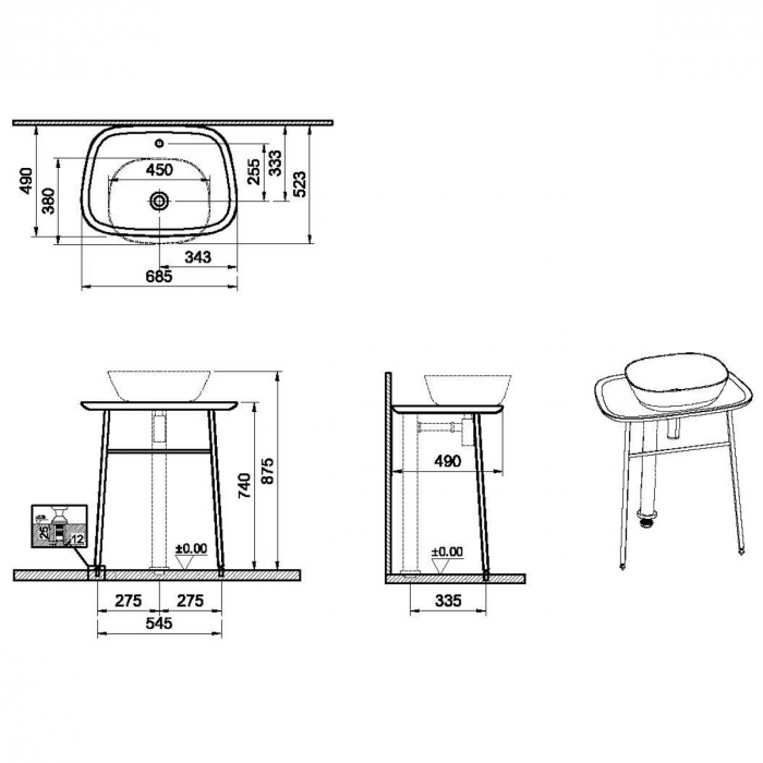 freestanding Unitate de baza lavoar baie, 70cm, inalt, taupe mat | 64057 [2]
