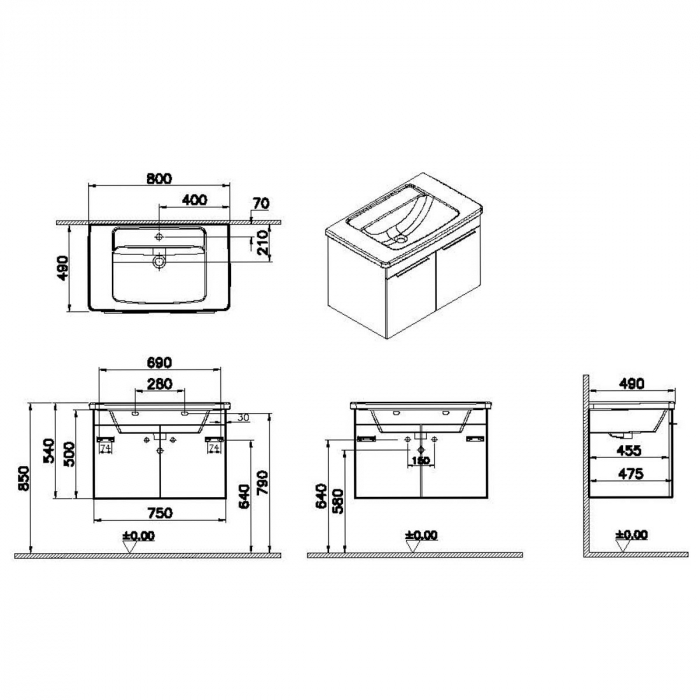 Quadrum Unitate de baza lavoar baie 80cm, cu usi, auriuen oak | 62543 [2]