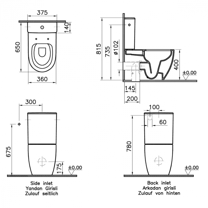Rezervor WC cu alimentare pe lateral, 330 - 2022 3/6 mechanismul de evacuare inclus | 5639B003-5519 [2]