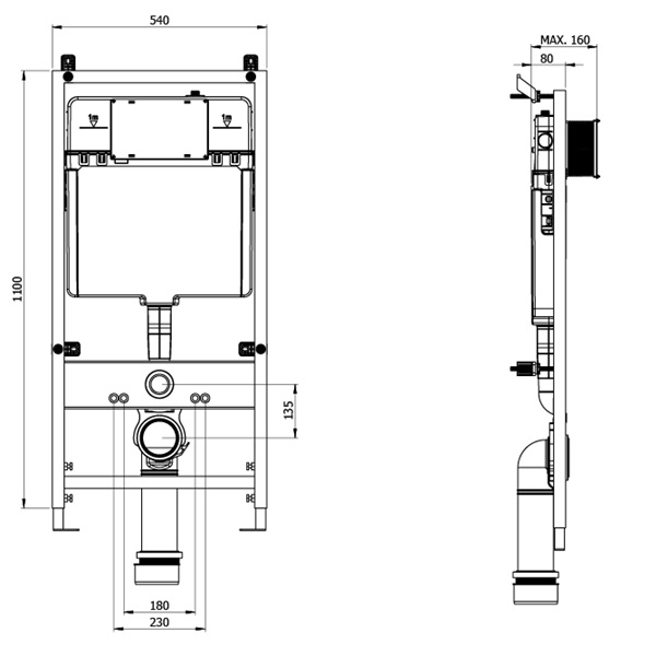 Rezervor WC incastrat tip perete din gips-carton, clapeta de actionare crom inclus | 8000-C [2]