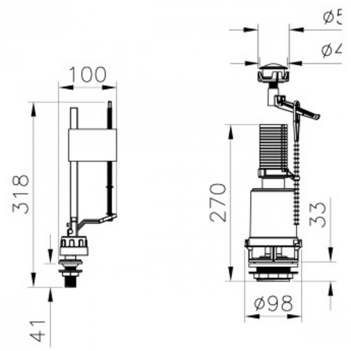 Mecanism Rezervor Apa WC cu actionare simpla alimentare inferioara   330-3018