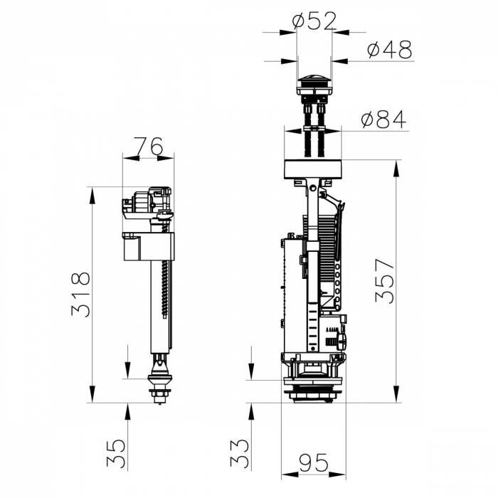 Mecanism Rezervor Apa WC cu dubla actionare alimentare inferioara 2.5/4 lt | 330-1610 [2]