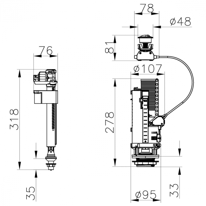 Mecanism Rezervor Apa WC cu dubla actionare alimentare inferioara 3/6 lt | 330-4110 [2]