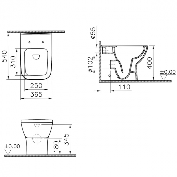 Vas WC rimless pe pardoseala lipit de perete 54cm | 7085B003-0075 [2]