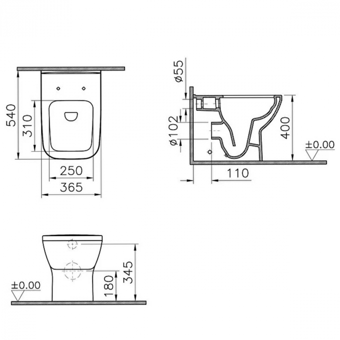 Vas WC rimless pe pardoseala lipit de perete 54cm, negru mat | 7085B083-0075 [2]