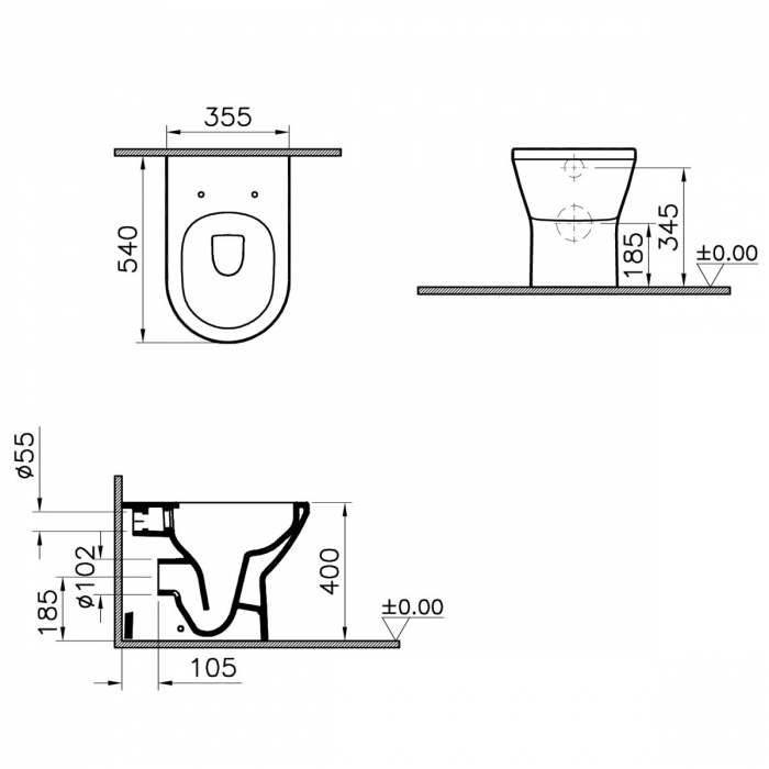 Vas WC rimless stativ lipit de perete 54cm | 7059B003-0075 [2]
