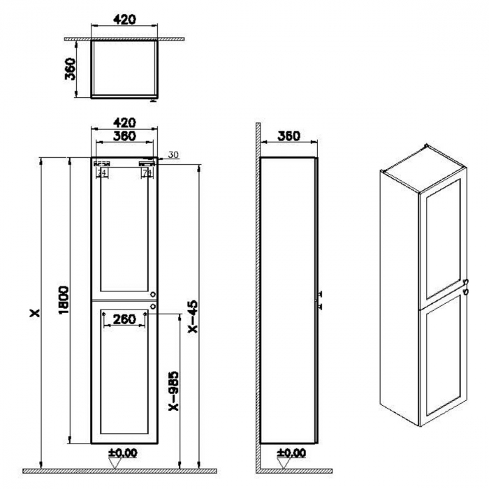 Tall unit, 40cm, mat grey | 68512 [2]
