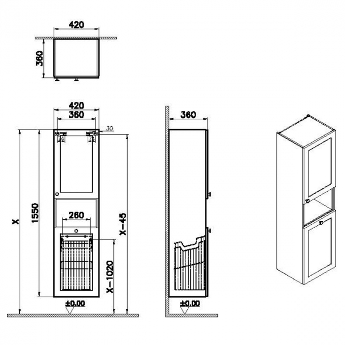 Tall unit, 40cm, scurt, cu laundry basket, mat grey, dreapta | 68526 [2]