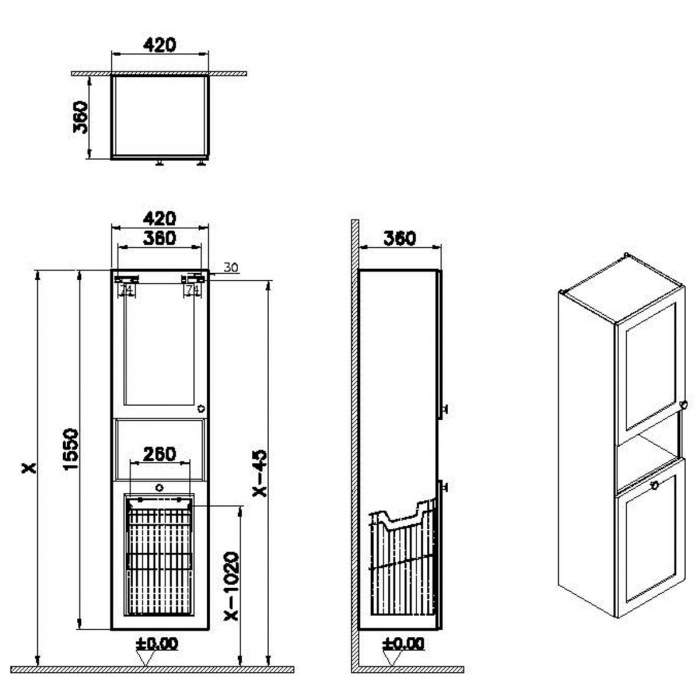Tall unit, 40cm, scurt, cu laundry basket, mat gri deschis, stanga | 68518 [2]