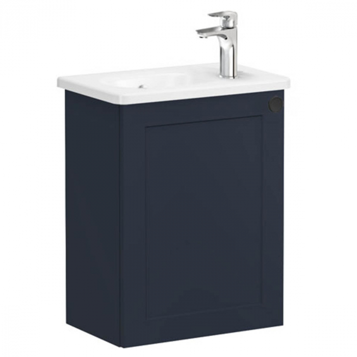 Unitate de baza lavoar baie, cu usi, 45cm, compact, cu dreapta orificiu pentru baterie, mat dark albastru, cu rounded lavoar   chiuveta baie stanga   68622