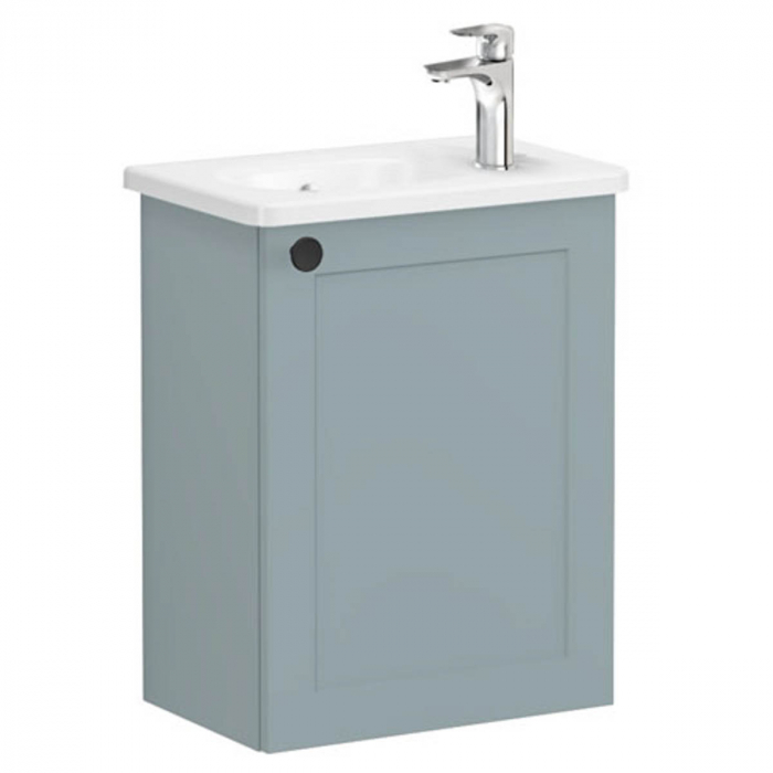 Unitate de baza lavoar baie, cu usi, 45cm, compact, cu dreapta orificiu pentru baterie, mat fijord green, cu rounded lavoar   chiuveta baie dreapta   68627