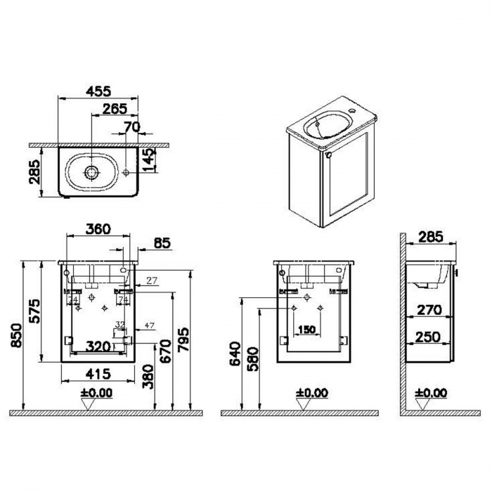 Unitate de baza lavoar baie, cu usi, 45cm, compact, cu dreapta orificiu pentru baterie, mat fijord green, cu rounded lavoar / chiuveta baie dreapta | 68627 [2]