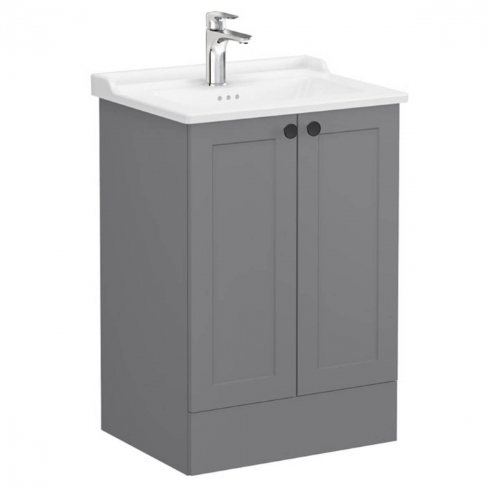 Unitate de baza lavoar baie, cu usi 60cm pe pardoseala, mat grey, cu classical lavoar chiuveta baie 68766