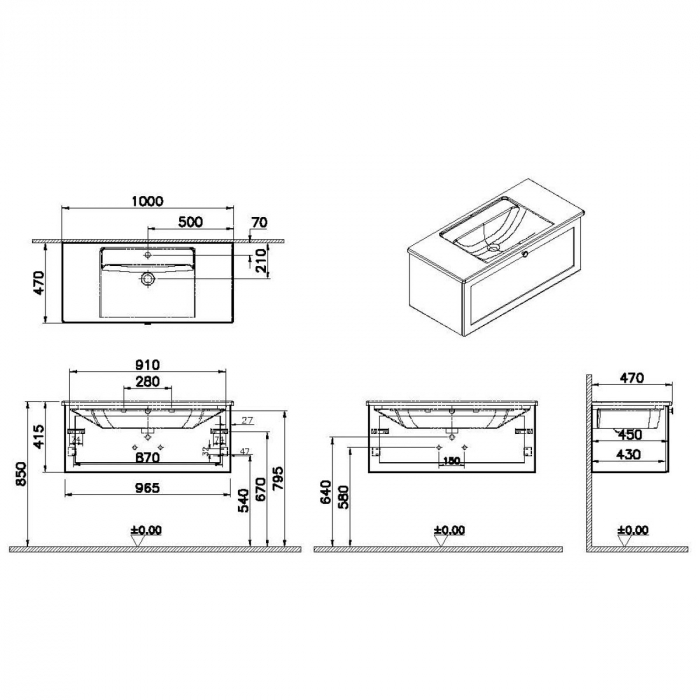 Unitate de baza lavoar baie, cu un sertar 100cm, mat grey, cu angular lavoar / chiuveta baie | 68815 [2]