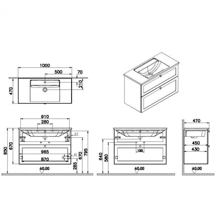 Unitate de baza lavoar baie, cu doua sertare 100cm, mat fijord green, cu angular lavoar / chiuveta baie | 68879 [2]