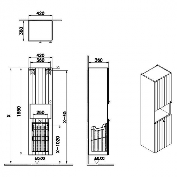 tall unit, 40cm, scurt, cu laundry basket, mat graphite, stanga | 69097 [2]