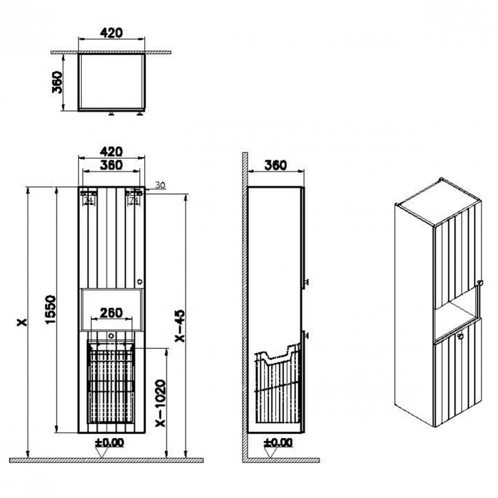tall unit, 40cm, scurt, cu laundry basket, mat gri deschis, stanga | 69094 [2]