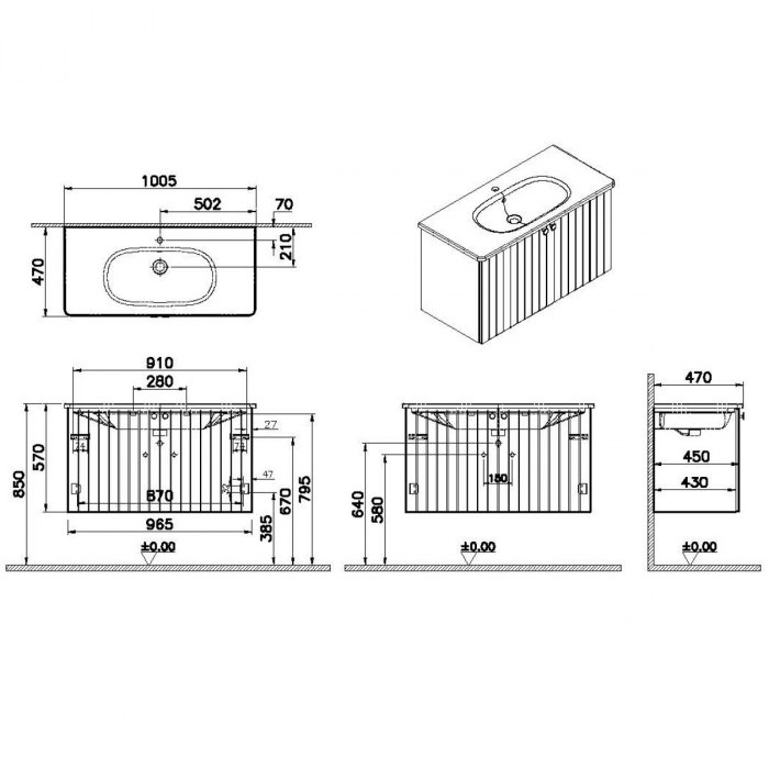 Unitate de baza lavoar baie, cu usi 100cm, mat retro green, cu rounded lavoar / chiuveta baie | 69316 [2]