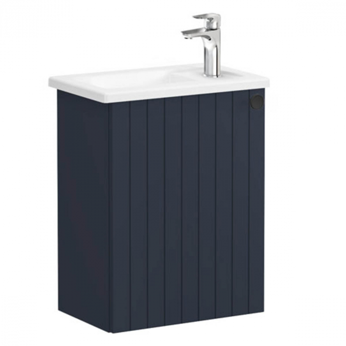 Unitate de baza lavoar baie, cu usi, 45cm, compact, cu dreapta orificiu pentru baterie, mat dark albastru, cu angular lavoar chiuveta baie stanga 69182