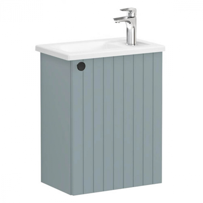 Unitate de baza lavoar baie, cu usi, 45cm, compact, cu dreapta orificiu pentru baterie, mat fijord green, cu angular lavoar chiuveta baie dreapta 69187